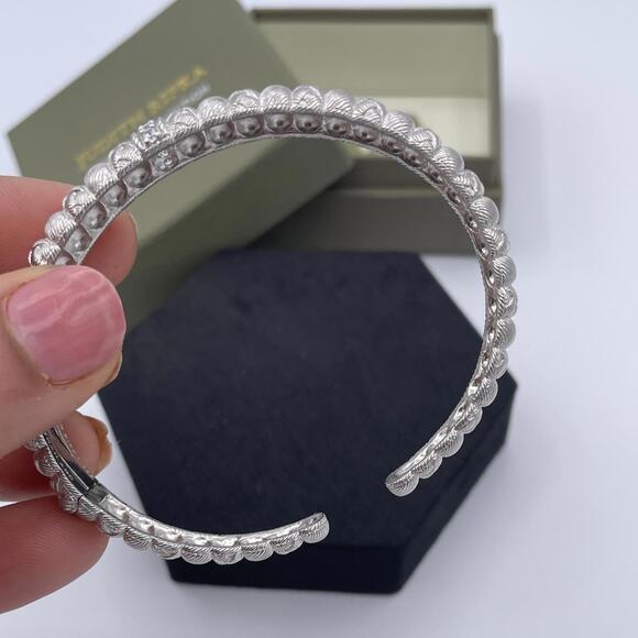 Judith Ripka Sterling Silver Braided Cuff Bracelet CZ Center 6.5” Vintage QVC - Picture 4 of 12
